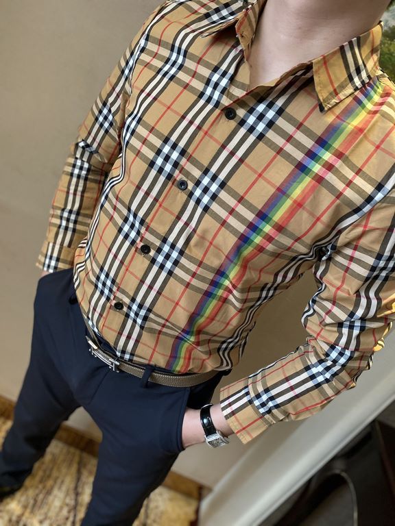 (High-end quality) Burberry 2022 counter the latest explosion of striped shirt shipment Paris counter synchronization on sale! Selected Italy    imported customized cotton shirt fabric with the latest plaid design, the c