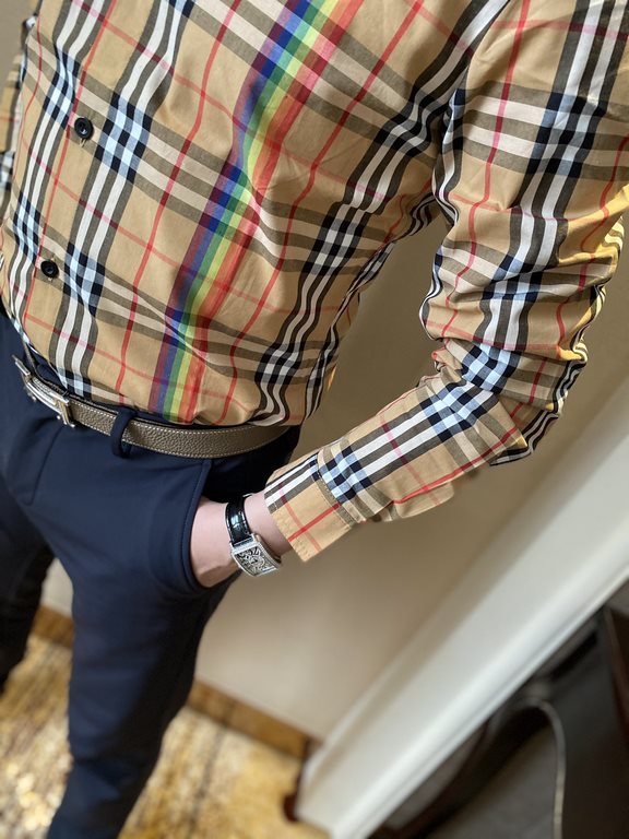 (High-end quality) Burberry 2022 counter the latest explosion of striped shirt shipment Paris counter synchronization on sale! Selected Italy    imported customized cotton shirt fabric with the latest plaid design, the c