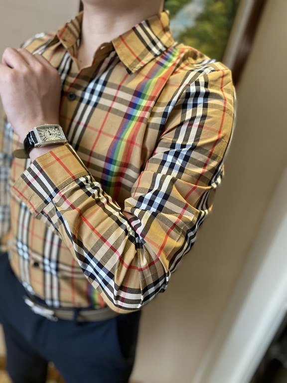 (High-end quality) Burberry 2022 counter the latest explosion of striped shirt shipment Paris counter synchronization on sale! Selected Italy    imported customized cotton shirt fabric with the latest plaid design, the c