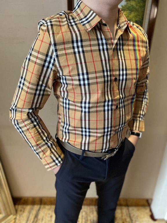 (High-end quality) Burberry 2022 counter the latest explosion of striped shirt shipment Paris counter synchronization on sale! Selected Italy    imported customized cotton shirt fabric with the latest plaid design, the c