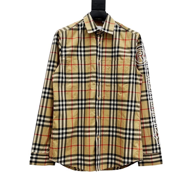 BurberryBurberry classic check arm white letter logo long sleeve shirtSleeve positioning 140 degrees constant temperature white letters hot map, cut pieces, hot hot hot thin, to and from the sewing, collar sitting collar