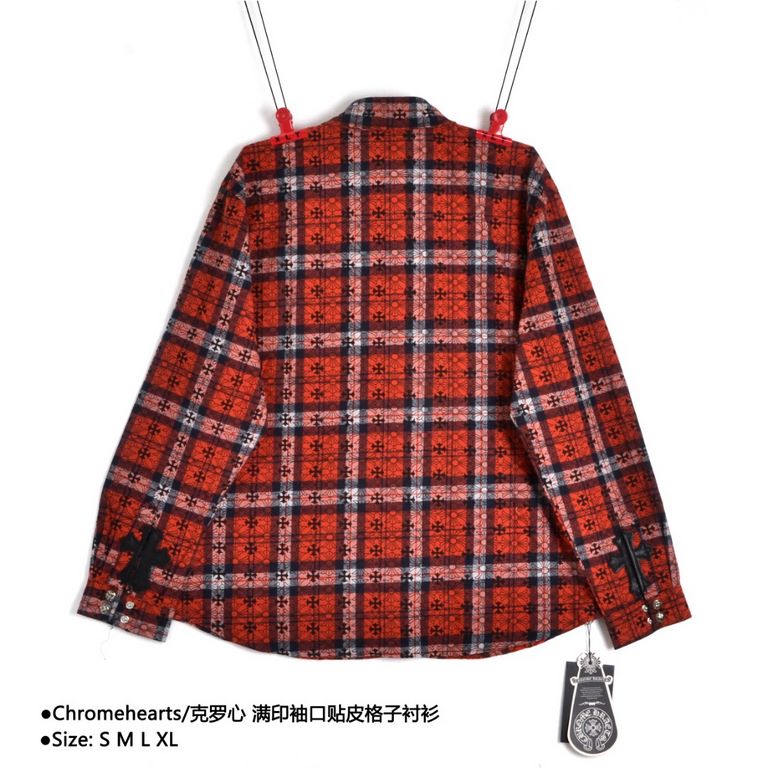 ChromeheartsCrowhearts Full Printed Cuffs Leather Patch Plaid ShirtSize：S M L XLCustomized jacquard fabric, all styles can handle it Nightclub must-have models of this genderless shirt men and women can be used as a jack