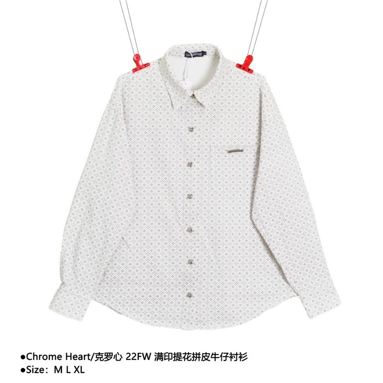 Chrome Heart 22FW Printed Jacquard Patchwork Denim ShirtSize：M L XLFull print cross logo trend classic never go out of fashion sense of high grade full of color is so durable ah white simple clean cuffs with blue gray le