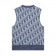 Dior Dior CD2023FW Early Fall Blue Wool Fabric Oblique Printed Knit Vest.This sleeveless knitwear piece reinterprets classic knitwear by incorporating the iconic Dio logo. Crafted from blue wool jacquard, it's elevated w