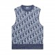 Dior Dior CD2023FW Early Fall Blue Wool Fabric Oblique Printed Knit Vest.This sleeveless knitwear piece reinterprets classic knitwear by incorporating the iconic Dio logo. Crafted from blue wool jacquard, it's elevated w