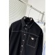 Single top Z428 PA  PRADA    2023 Early Fall New Washed Triangle Labeled Denim Shirt Jacket, casual retro and handsome a denim jacket, partial loose design, cool valiant feeling at a glance to love!!!!On the body is very