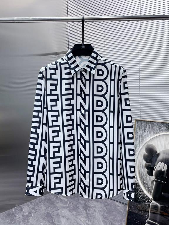 Fendi Fendi 2023ss new long-sleeve shirt shirt, high-end version! Counter customized fabrics Breathable comfort, impeccable details, brand elements design concept, reflecting high quality. Hand feel delicate and soft! Pr