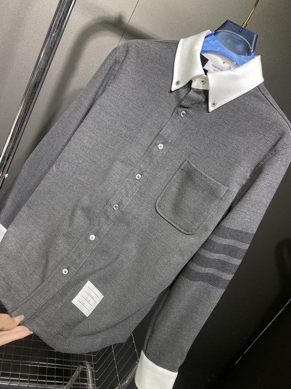 2023 TB early fall new worsted twill wool gray and white color collision lapel shirt, men's and women's same sleeve arm classic four bar jacquard fashion casual shirt jacket jacket! Trading company channel rare out, sync