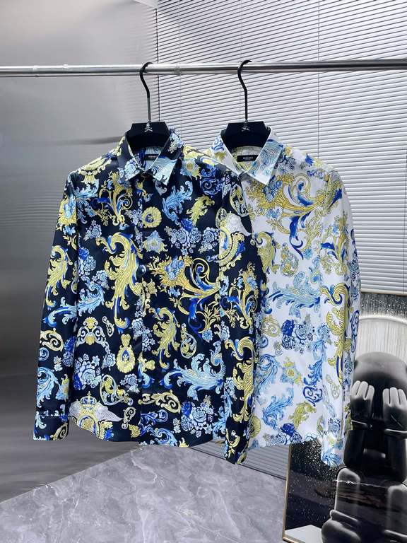 Versace Versace 2023ss new long-sleeve shirt Shirt, high-end version! Counter customized fabrics Breathable and comfortable, impeccable details, brand elements design concept, reflecting high quality. The handfeel is del