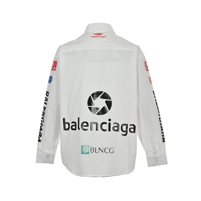 BalenciagaBalenciaga 23ss Full Print Racing Style Long Sleeve ShirtAdopting double embossing process, fine lines, left and right sleeve multi-element logo using printing process, shoulder hem using handmade abrasive effe