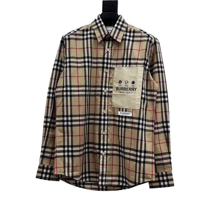 Burberry  Burberry 22FW Label Applique Plaid Long Sleeve ShirtFirst to hit the pattern. Fabric is custom swoop silk, silky and breathable on top. Infrared positioning tailoring, custom shell head buttons, collar cuffs co