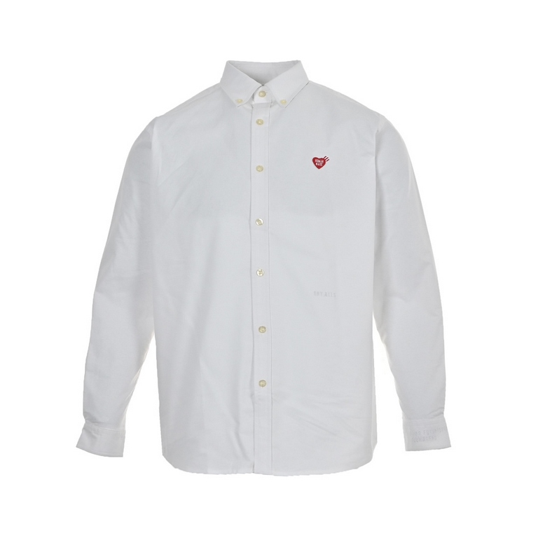 Human Made Heart Embroidered Oxford Long Sleeve ShirtThis shirt features a heart embroidered on the chest in bold red thread and the slogan Gears For Futuristic Teenagers embroidered in the same color directly below. Tai