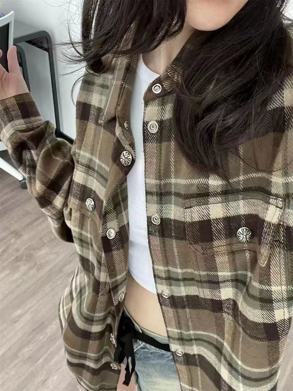 #Chrome HeartsCrowheart Flannel Plaid Shirt Top