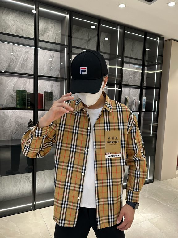 (High-end quality) Burberry 2022 counter the latest explosion of striped shirt shipment Paris counter synchronization on sale! Selected Italy    imported customized cotton shirt fabric with the latest plaid design, the c