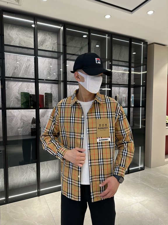 (High-end quality) Burberry 2022 counter the latest explosion of striped shirt shipment Paris counter synchronization on sale! Selected Italy    imported customized cotton shirt fabric with the latest plaid design, the c