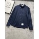 TB23FW fall and winter new top twill wool material lapel shirt, men's and women's classic four bar jacquard logo dark blue long-sleeved shirt! Trading company channel rare out, synchronized with the official website on s