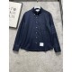 TB23FW fall and winter new top twill wool material lapel shirt, men's and women's classic four bar jacquard logo dark blue long-sleeved shirt! Trading company channel rare out, synchronized with the official website on s