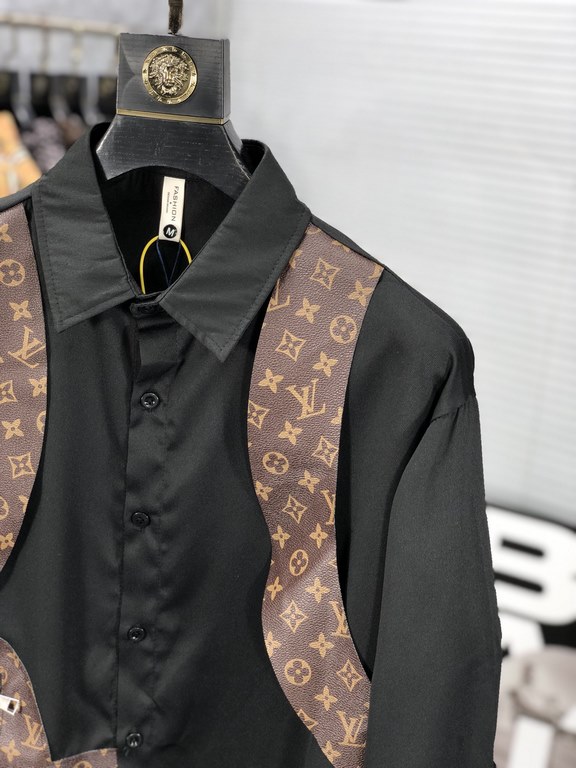 LV 2023ss new men's long sleeve shirt, high quality ready-to-wear! Customized fabrics Breathable and comfortable, impeccable details, brand elements design concepts, reflecting high quality. Hand feel delicate and soft! 