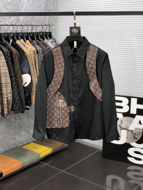 LV 2023ss new men's long sleeve shirt, high quality ready-to-wear! Customized fabrics Breathable and comfortable, impeccable details, brand elements design concepts, reflecting high quality. Hand feel delicate and soft! 