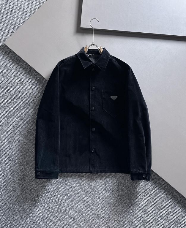 FallWinter 2023   Prda Milano Logo Denim Brushed Flocked Shirt Jacket JacketA practical shirt jacket with a loose fit and a fashionable design that is inherently unusual.The customer for twill denim cotton fabric as a ba