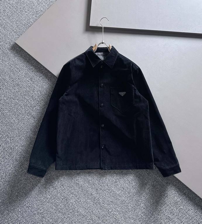 FallWinter 2023   Prda Milano Logo Denim Brushed Flocked Shirt Jacket JacketA practical shirt jacket with a loose fit and a fashionable design that is inherently unusual.The customer for twill denim cotton fabric as a ba