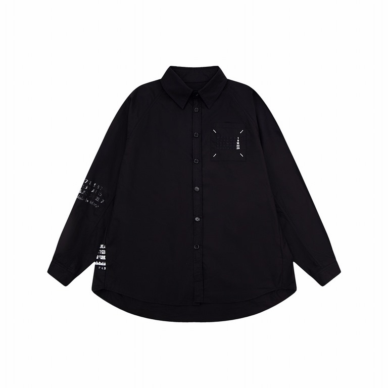 Maison Margiela MM6 23 FallWinter Long Sleeve Shirt Made of fixed-woven high-density, stiff fabric Blurred Logo Print Pocket Embroidery   High-quality Men's and Women's Size XS S M L