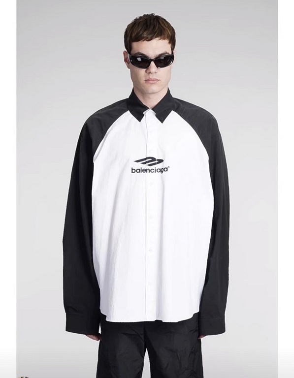 Balenciaga Balenciaga BLCG 23SS Panda Patchwork Black And White Embroidered Monogram Long Sleeve Shirt, Top Collection