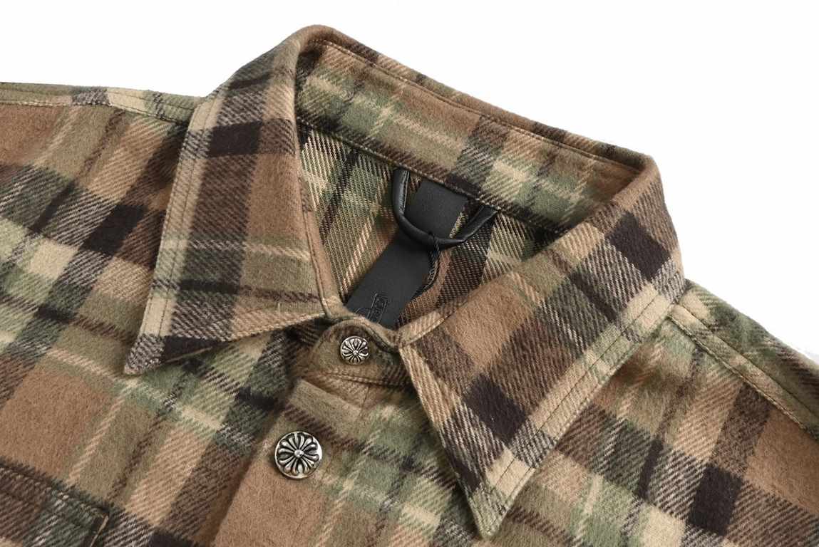 Chrome HeartsCrocker Heart Flannel Plaid ShirtCustom dyed yarn is made of 11 count double stranded 240g(washed 260g) cotton blend facecloth, brushed on the front, laser infrared positioning, handmade tailoring, all-aroun