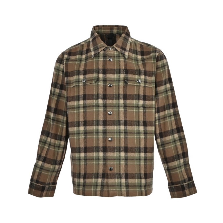 Chrome HeartsCrocker Heart Flannel Plaid ShirtCustom dyed yarn is made of 11 count double stranded 240g(washed 260g) cotton blend facecloth, brushed on the front, laser infrared positioning, handmade tailoring, all-aroun