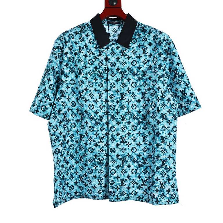 Louis Vuitton Louis Vuitton 2023 FW Early Fall New Intricate Print Shirt Short SleeveCustomized green ink-splash effect fabricClassic monogram print all over.Cropped patchwork design with white hemstitchingStretch elasti