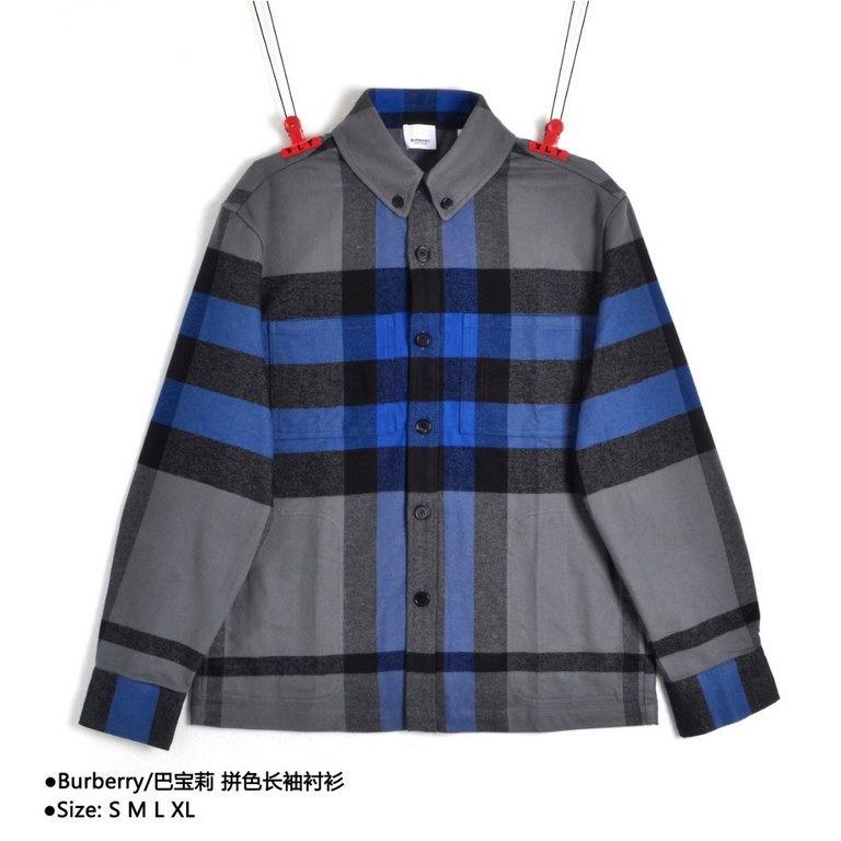 BurberryBurberry Colorblocked Long Sleeve ShirtSize：S M L XLExplosive models! Classic plaid style, but the color scheme is new, blue with gray color advanced to no, on the body of low-key luxury connotation, the fabric h