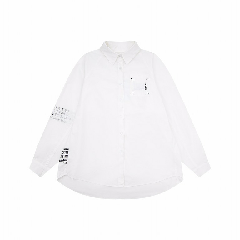 Maison Margiela MM6 23 FallWinter Long Sleeve Shirt Made of fixed-woven high-density, stiff fabric Blurred Logo Print Pocket Embroidery   High-quality Men's and Women's Size XS S M L