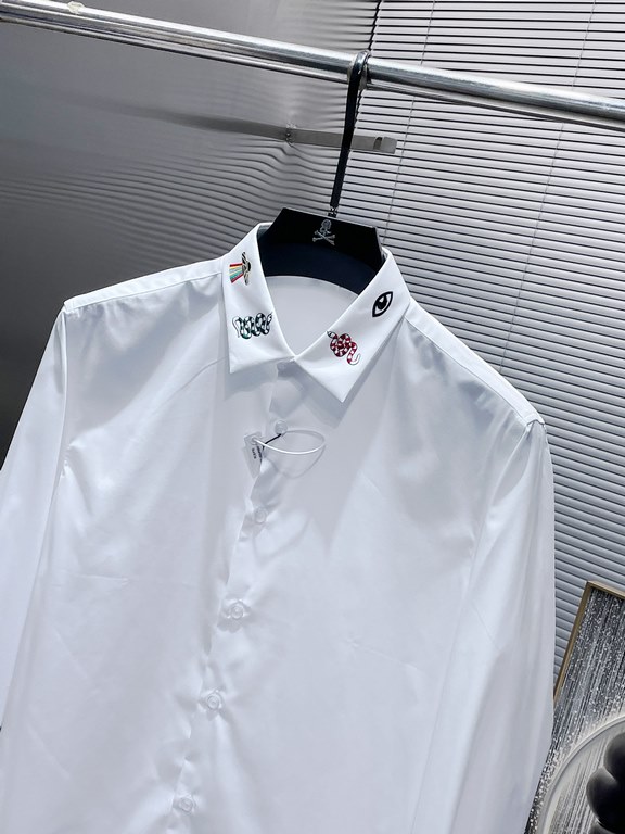 Gucci Gucci 2023ss Early Fall New Long Sleeve Shirt Shirt, high-end version! Counter customized fabrics Breathable comfort, impeccable details, brand elements design concept, reflecting high quality. Hand feel delicate a