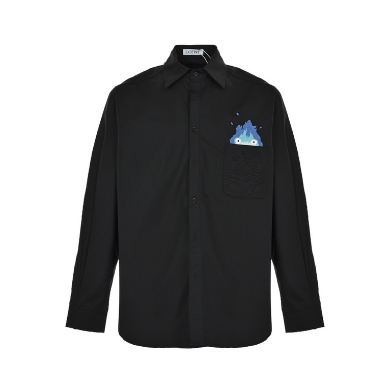 LoeweLoewe 23ss Pocket Flame Embroidered ShirtAdopting Casifa three-dimensional embroidery Korea imported 100 cotton, fabric features soft and comfortable silk luster, several times washed still quite like new, 21 stitch