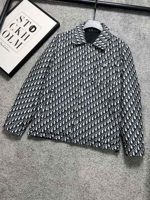 23FW fall and winter new DH shirt collar reversible cotton jacket one side jacquard one side net version classic versatile size 48-56