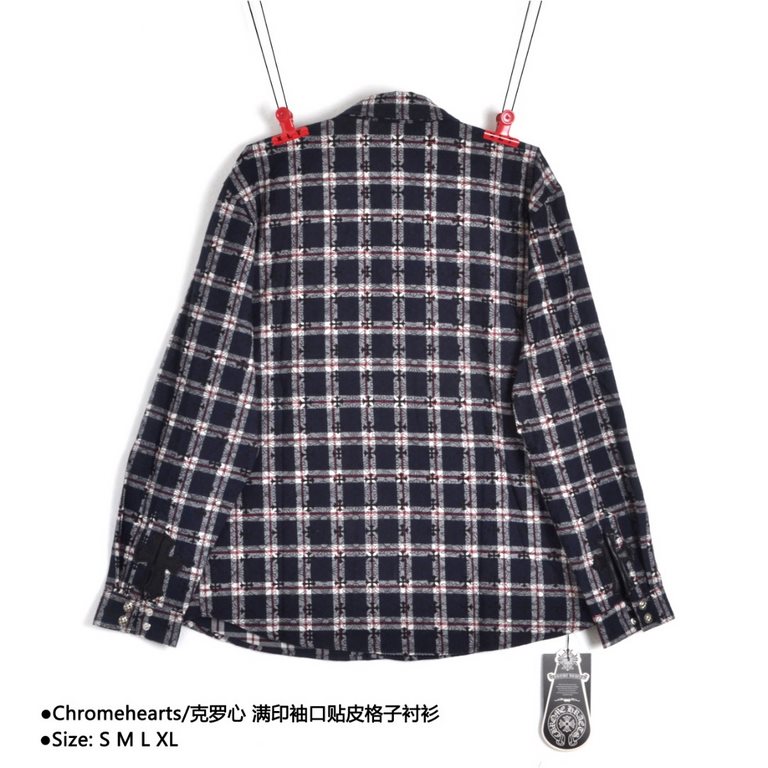 ChromeheartsCrowhearts Full Printed Cuffs Leather Patch Plaid ShirtSize：S M L XLCustomized jacquard fabric, all styles can handle it Nightclub must-have models of this genderless shirt men and women can be used as a jack