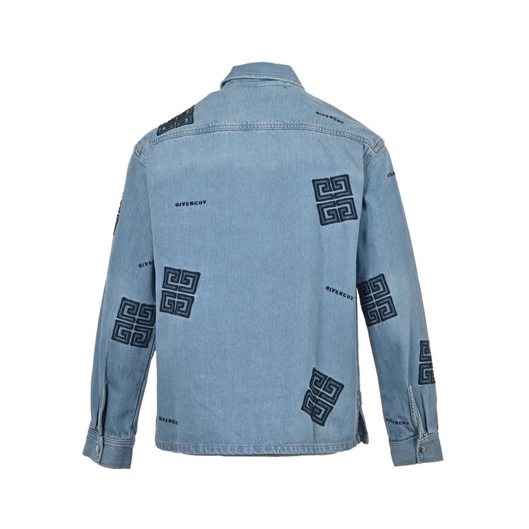 GIVENCHY Givenchy 23Fw Square Embroidered Denim ShirtThe use of 12 an 7  7 U.S. cotton denim cotton, the upper body draping full, three-dimensional shaped, the entire garment by light filial piety wash, using imported ma