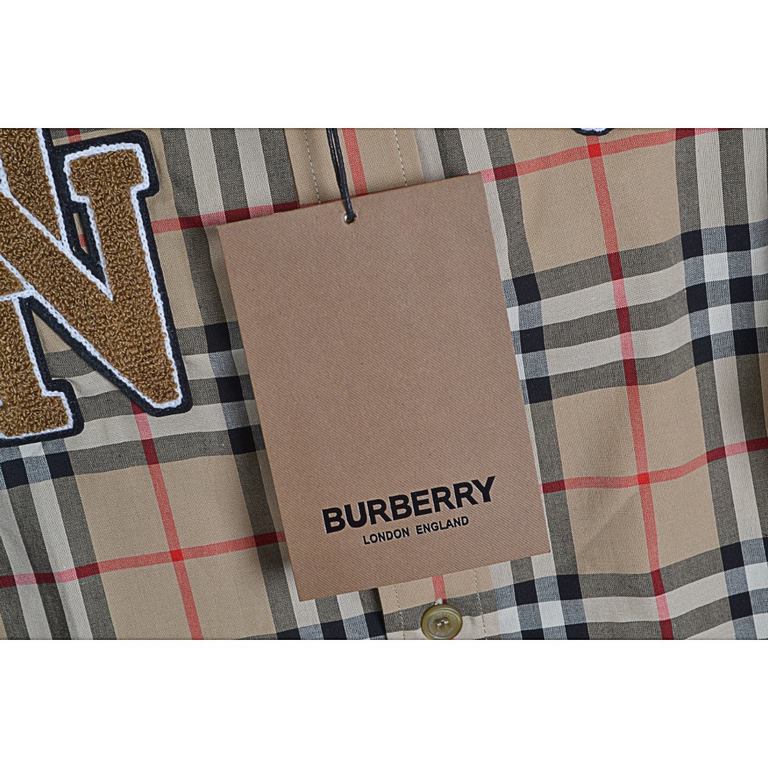 Burberry Flocked Logo Embroidered Logo Long Sleeve ShirtSize：XS S M L XL XXLThe fabric is made of double stranded 80 count woven small twill fabric, checkered counterpoint, yarn weaving and dyeing, side webbing customize