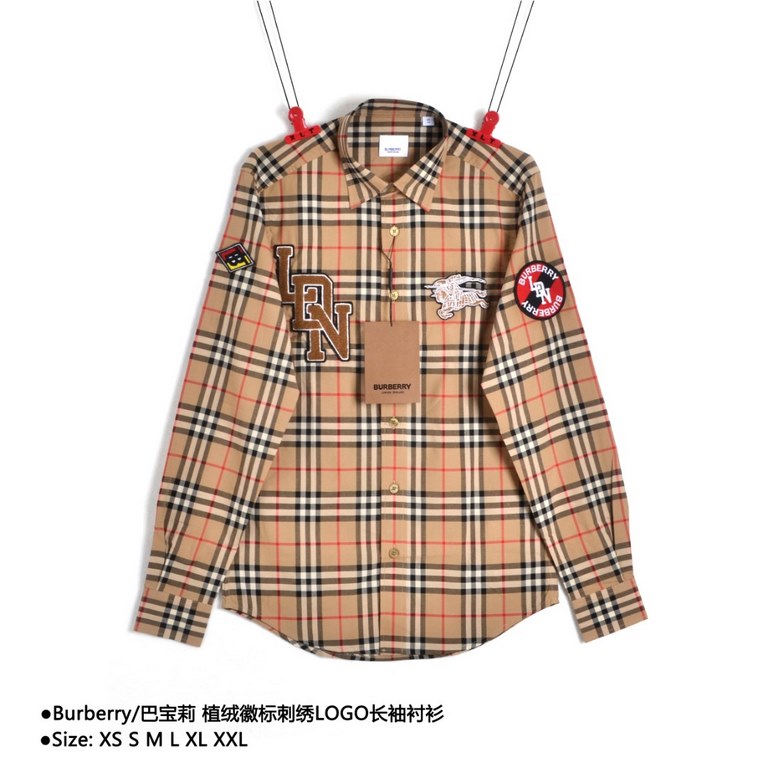 Burberry Flocked Logo Embroidered Logo Long Sleeve ShirtSize：XS S M L XL XXLThe fabric is made of double stranded 80 count woven small twill fabric, checkered counterpoint, yarn weaving and dyeing, side webbing customize