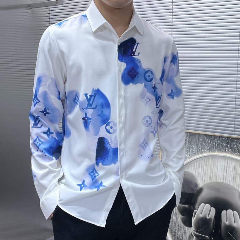 Louis Vuitton LV 2023ss new long-sleeve shirt Shirt, high-end version! Counter customized fabrics Breathable and comfortable, impeccable details, brand elements design concept, reflecting high quality. The handfeel is de