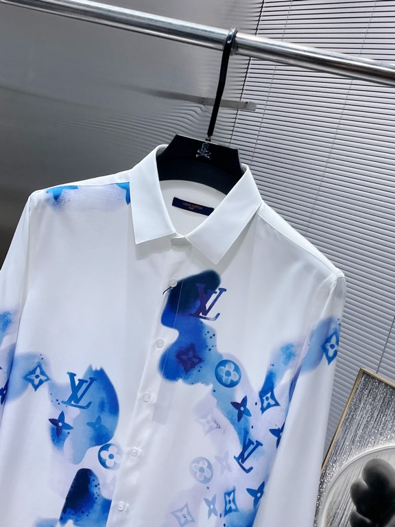 Louis Vuitton LV 2023ss new long-sleeve shirt Shirt, high-end version! Counter customized fabrics Breathable and comfortable, impeccable details, brand elements design concept, reflecting high quality. The handfeel is de