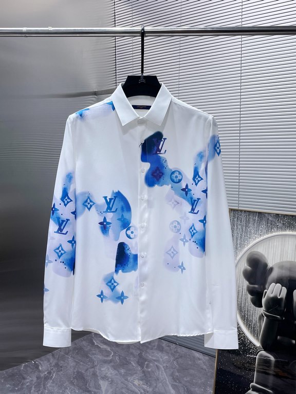 Louis Vuitton LV 2023ss new long-sleeve shirt Shirt, high-end version! Counter customized fabrics Breathable and comfortable, impeccable details, brand elements design concept, reflecting high quality. The handfeel is de