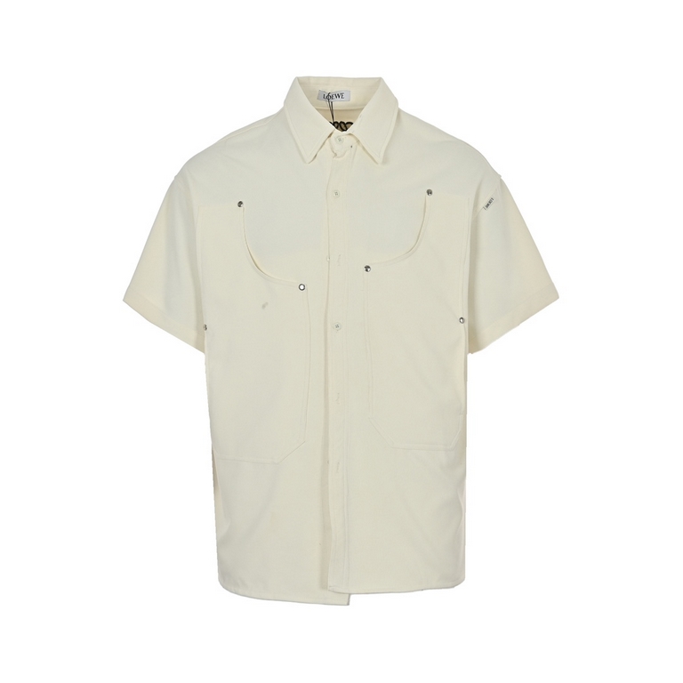 LoeweLoewe 23ss Basic Willow Studded Irregular Short Sleeve ShirtThe fabric is woven and dyed to order, with each color starting at 3000 meters, exclusive models! Side seam process requires a special machine, which also 