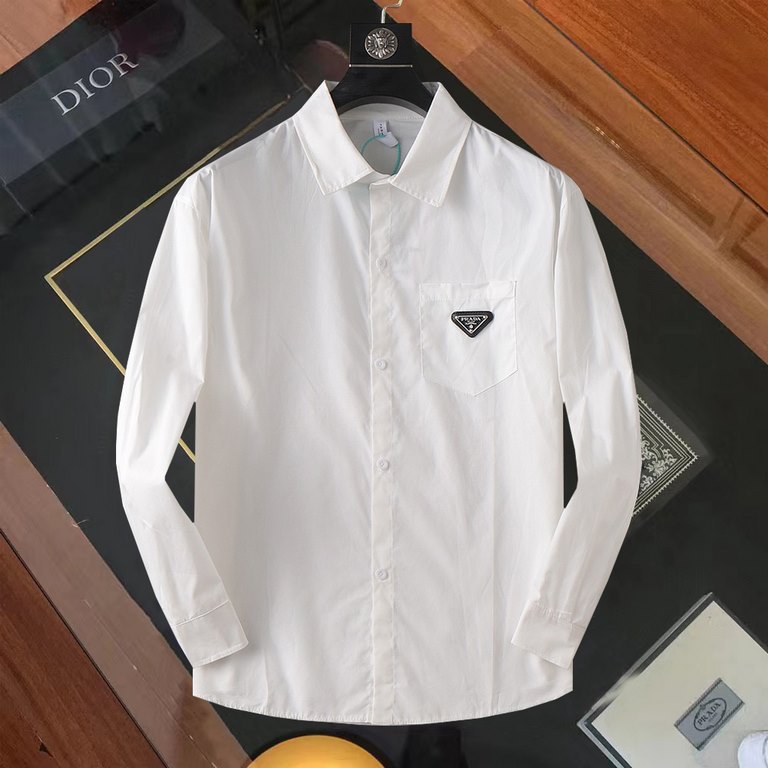 Prada 2023ss new men's long sleeve shirt, high quality ready-to-wear! Customized fabrics Breathable and comfortable, impeccable details, branded elements design concepts, reflecting high quality. The handfeel is delicate