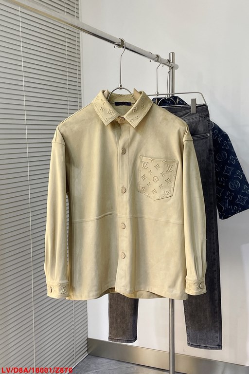 Z876 LV   fall and winter new Louis MONOGRAM embossed pattern jacket jacket, men's chest pocket decorated high-end urban style lapel shirt jacket. Unique and private nature of the channel goods are once again coming, pla