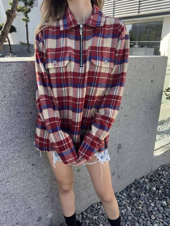 Chrome Hearts Chrome Hearts CH New Flannel Plaid Half-Zip Shirt Top Photo Collection