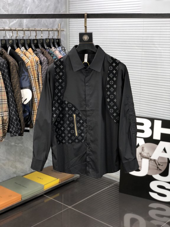 LV 2023ss new men's long sleeve shirt, high quality ready-to-wear! Customized fabrics Breathable and comfortable, impeccable details, brand elements design concepts, reflecting high quality. Hand feel delicate and soft! 