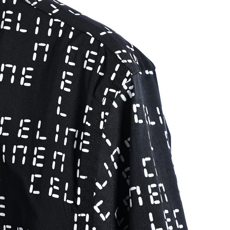 Celine 23FW full print logo shirt.Made of 60S10076 ultra-high density satin Fabric ordering cycle is very long Placket alignment cutting Each piece of clothing fabric to more than two meters Using the transfer printing p