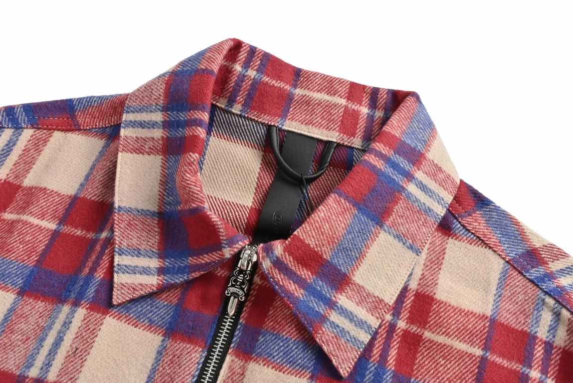 Chrome HeartsCrowheart Flannel Half-Zip Plaid Shirt.Custom-dyed yarn is made of 11 count double stranded 240g (260g after washing) cotton blend facecloth. Front brushed. Laser infrared positioning. Hand cut. All-around a