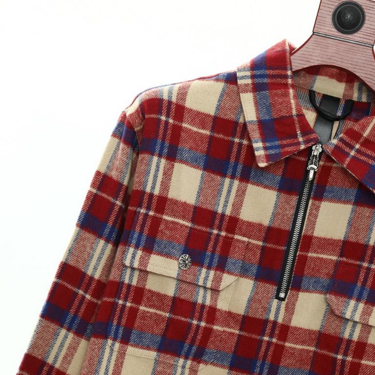 Chrome Hearts Chrome Hearts CH New Flannel Plaid Half Zip ShirtCustom-dyed yarn is made of 11 double stranded 240g (260g after washing) cotton blend facecloth. Front brushed. Laser infrared positioning. Hand cut. All-aro